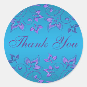 Purple and Blue Floral 1.5" Round Thank You Classic Round Sticker