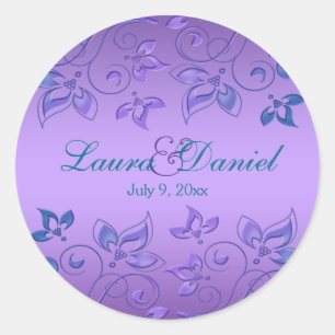 Purple and Blue Floral 1.5" Round Wedding Sticker