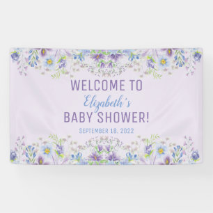 Purple and Blue Floral Baby Boy Shower   Banner
