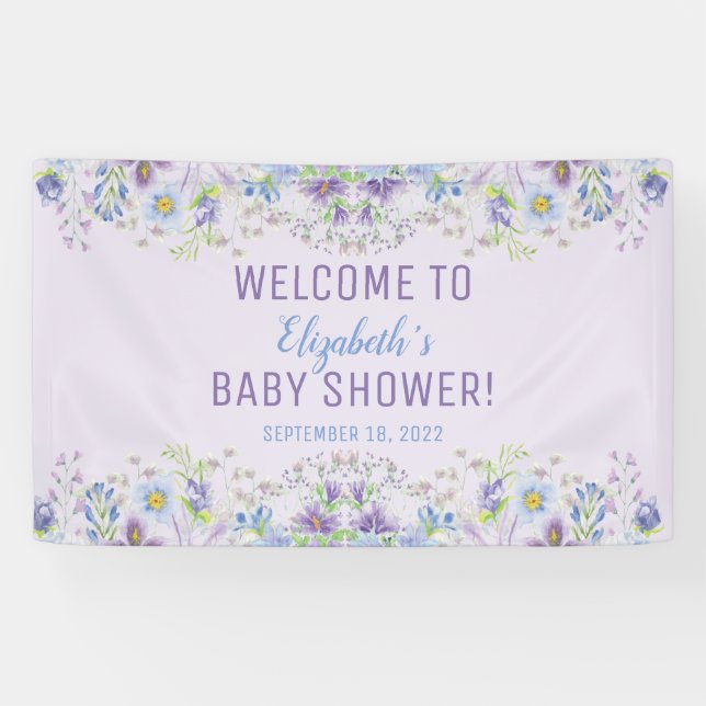 Purple and Blue Floral Baby Boy Shower   Banner (Horizontal)