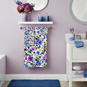 Purple and blue floral bath towel set