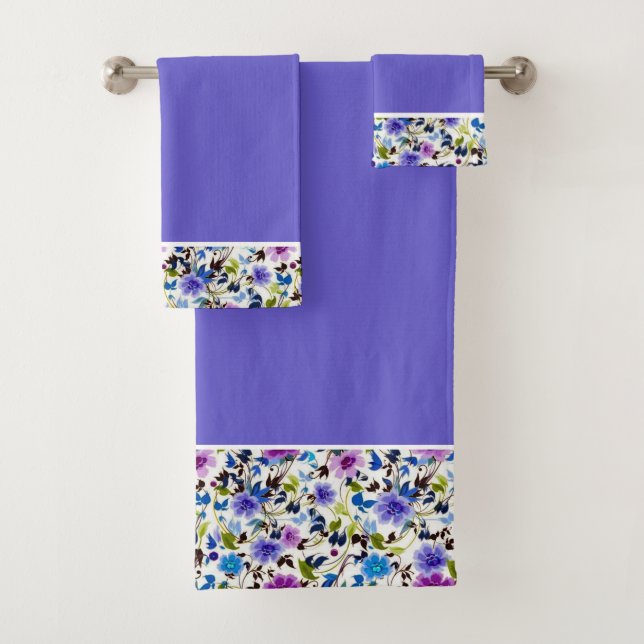 Purple and blue floral bath towel set (Insitu)