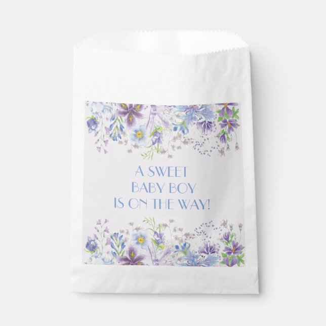 Purple and Blue Floral Boys Shower  Favour Bags (Front)