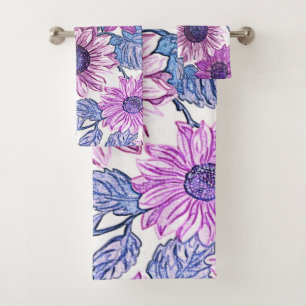 Purple and Blue Floral Delight Bath Towel Set