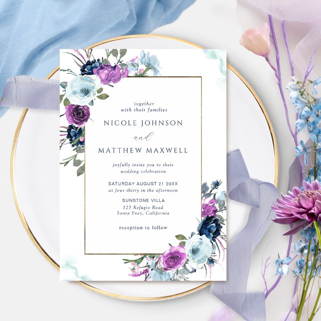  Purple and Blue Floral Elegant Wedding Invitation (Creator Uploaded)