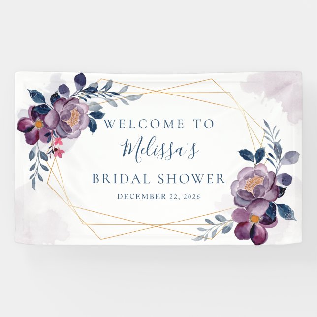 Purple and Blue Floral Geometric Bridal Shower Banner (Horizontal)