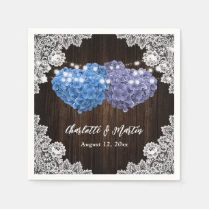 Purple and Blue Floral Hearts Wood Lace Wedding Napkin