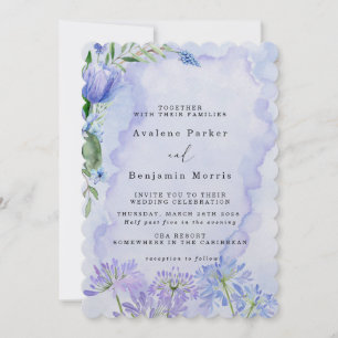 Purple and Blue Floral Lotus Wedding Invitations