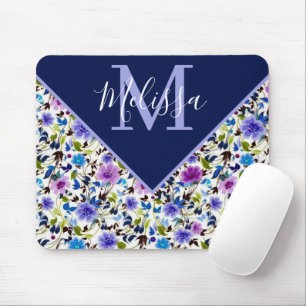 Purple and blue floral personalised   mouse mat
