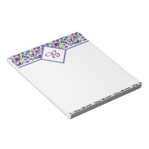 Purple and blue floral personalised notepad
