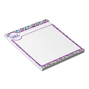 Purple and blue floral personalised notepad