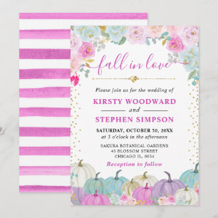 Purple and Blue Floral Pumpkin Fall Wedding Invitation
