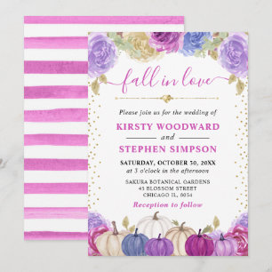 Purple and Blue Floral Pumpkins Fall Wedding Invitation