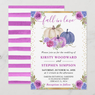 Purple and Blue Floral Pumpkins Fall Wedding Invitation