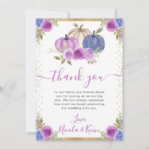 Purple and Blue Floral Pumpkins Fall Wedding Thank You Card