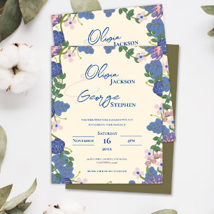 Purple and Blue Floral Romantic Wedding Invitation