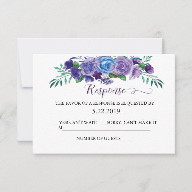 Purple and Blue Floral RSVP Card (Front)