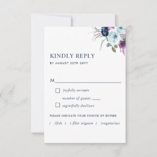 Purple and Blue Floral w/without Meal Options RSVP Card