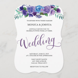 Purple and Blue Floral Wedding Invitation