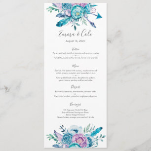 Purple and Blue floral Wedding Menu / Program Card