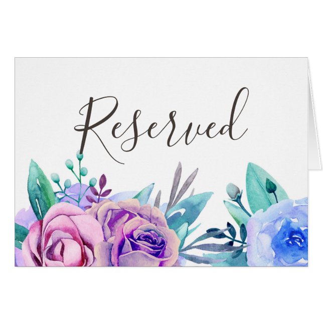Purple and blue floral wedding reserved sign (Front Horizontal)