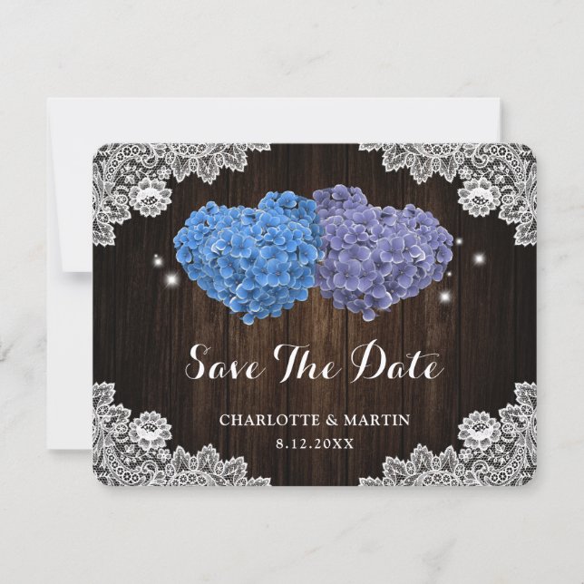 Purple and Blue Floral Wedding Save The Date Card (Front)