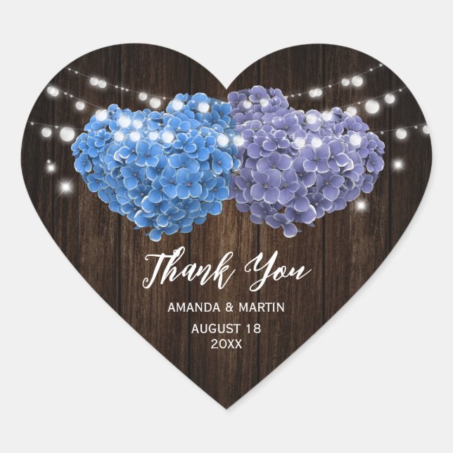 Purple and Blue Floral Wedding Thank You Heart Sticker (Front)