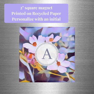 Purple and Blue Floral with Initial Magnet