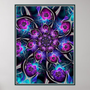 Purple and Blue Flower Fractal Poster