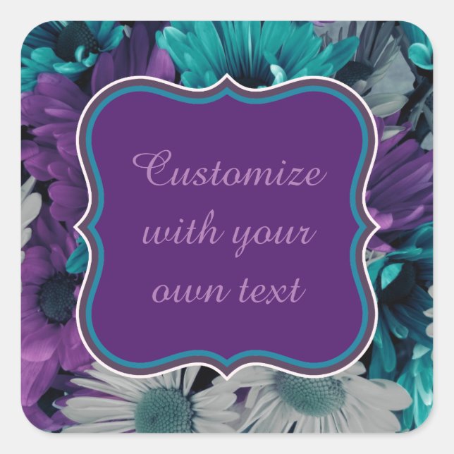 Purple and Blue Flower Smash Custom Text Square Sticker (Front)