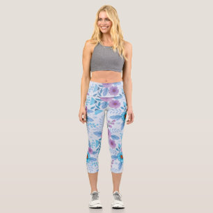Purple and Blue Flowers   Capri Leggings