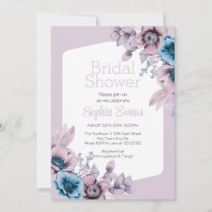 Purple and Blue Flowers Purple Bridal Shower Invitation