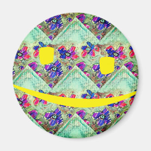 Purple and Blue Flowers Squares Zigzags Magnet