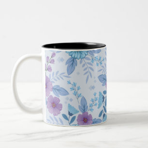 Purple and Blue Flowers  Two-Tone Coffee Mug