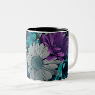 Purple and Blue Flowers Two-Tone Coffee Mug