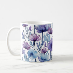 Purple And Blue Flowers Watercolor Floral Design Coffee Mug