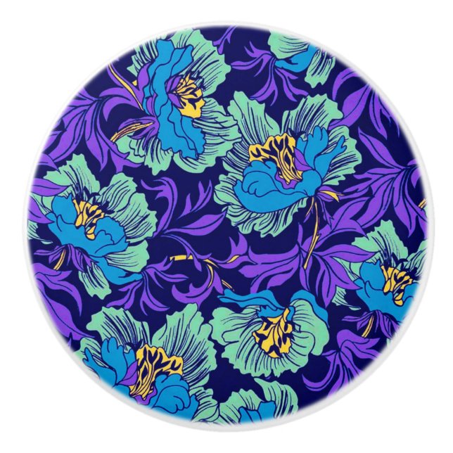 Purple and Blue Flowers William Morris Ceramic Knob (Front)