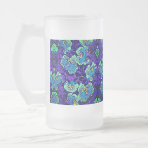 Purple and Blue Flowers William Morris Frosted Glass Beer Mug