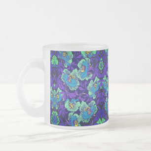 Purple and Blue Flowers William Morris Frosted Glass Coffee Mug