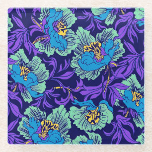 Purple and Blue Flowers William Morris Glass Coaster