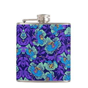 Purple and Blue Flowers William Morris Hip Flask