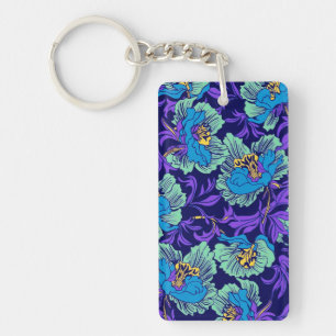 Purple and Blue Flowers William Morris Key Ring