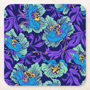 Purple and Blue Flowers William Morris Square Paper Coaster