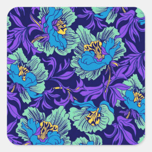 Purple and Blue Flowers William Morris Square Sticker