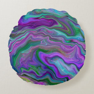Purple and Blue Fluid Art Round Cushion