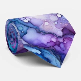 Purple and Blue Fluid Ink Abstract Dreamy Bold Tie