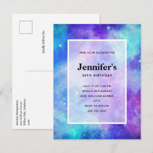 Purple and Blue Galaxy Space Abstract Birthday Invitation Postcard