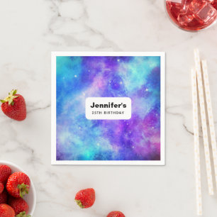 Purple and Blue Galaxy Space Abstract Birthday Napkin