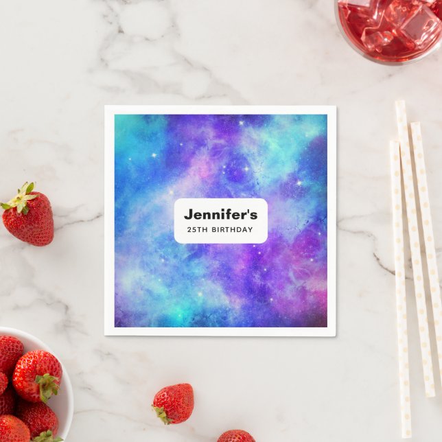 Purple and Blue Galaxy Space Abstract Birthday Napkin (Insitu)
