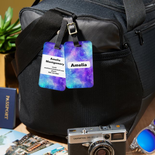 Purple and Blue Galaxy Space Abstract Luggage Tag (Front & Back)